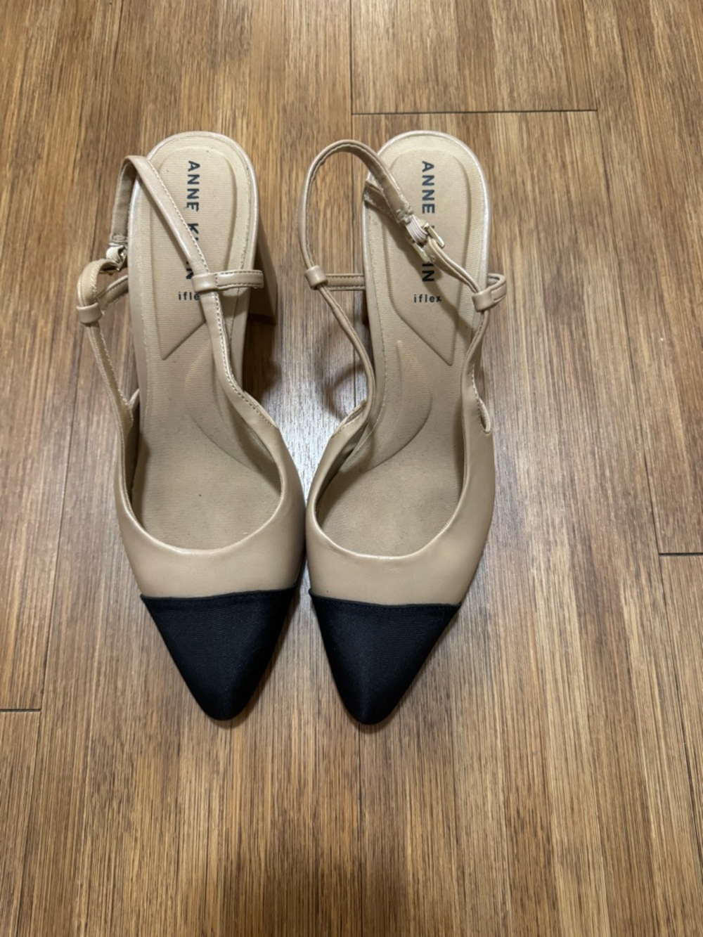 Anne Klein Nude and Black Pointed-Toe Slingback Pumps
